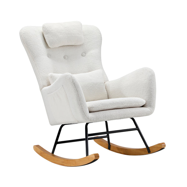  Rocking Chair Nursing Armchair Sherpa Accent Chairs With 2 Pillow White