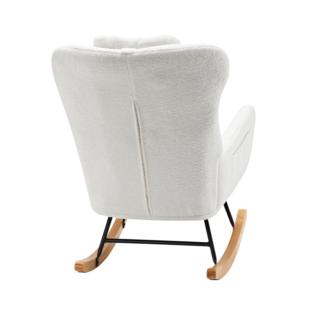 Rocking Chair Nursing Armchair Sherpa Accent Chairs With 2 Pillow White