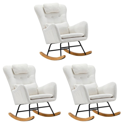 3x Rocking Chair Nursing Armchair Sherpa 2 Pillow White