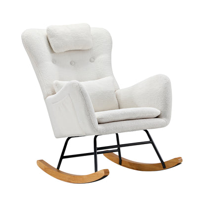 4x Rocking Chair Nursing Armchair Sherpa 2 Pillow White