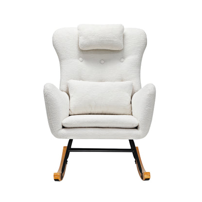 4x Rocking Chair Nursing Armchair Sherpa 2 Pillow White