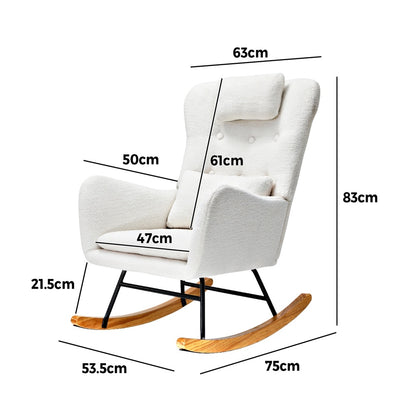 4x Rocking Chair Nursing Armchair Sherpa 2 Pillow White