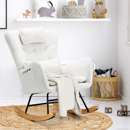 4x Rocking Chair Nursing Armchair Sherpa 2 Pillow White