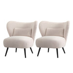 2x Armchair Lounge Chair Wingback with Lumbar Pillow Velvet Beige/Orange