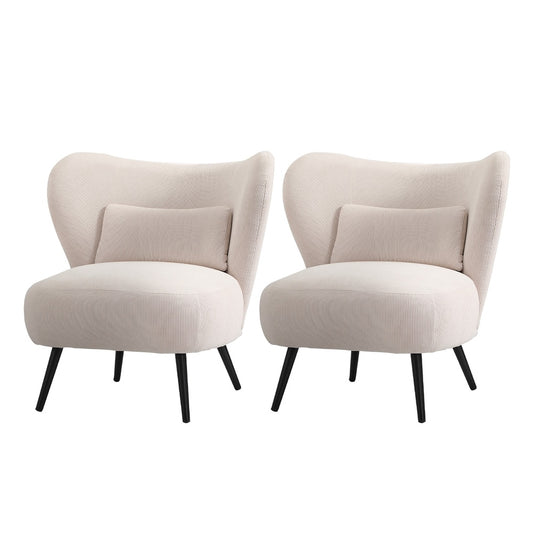 2x Armchair Lounge Chair Wingback with Lumbar Pillow Velvet Beige/Orange