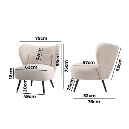 2x Armchair Lounge Chair Wingback with Lumbar Pillow Velvet Beige/Orange