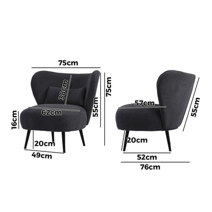 4x Armchair with Lumbar Pillow Wingback Boucle White