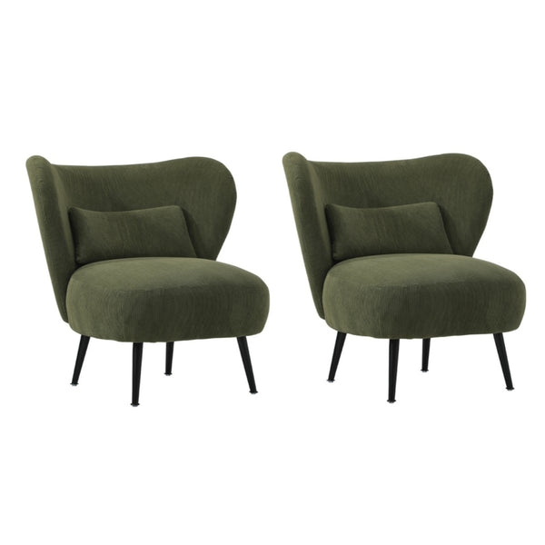  Armchair with Lumbar Pillow Wingback Velvet Green