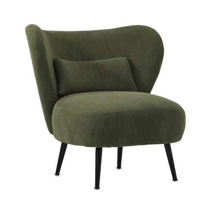 3x Armchair with Lumbar Pillow Wingback Velvet Green