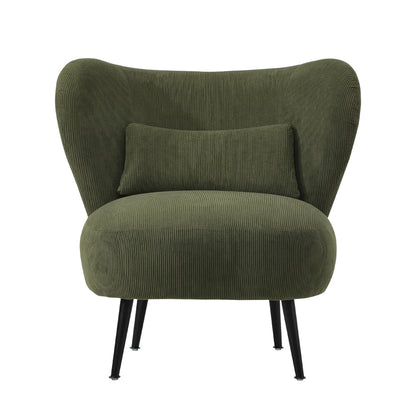 3x Armchair with Lumbar Pillow Wingback Velvet Green