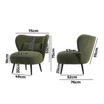 Armchair with Lumbar Pillow Wingback Velvet Green