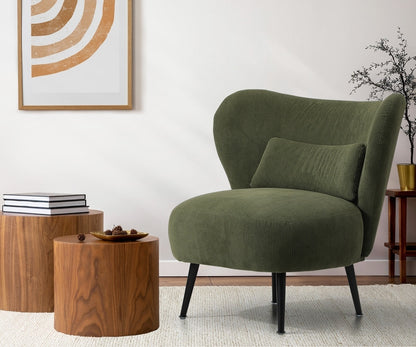 2x Armchair with Lumbar Pillow Wingback Velvet Green