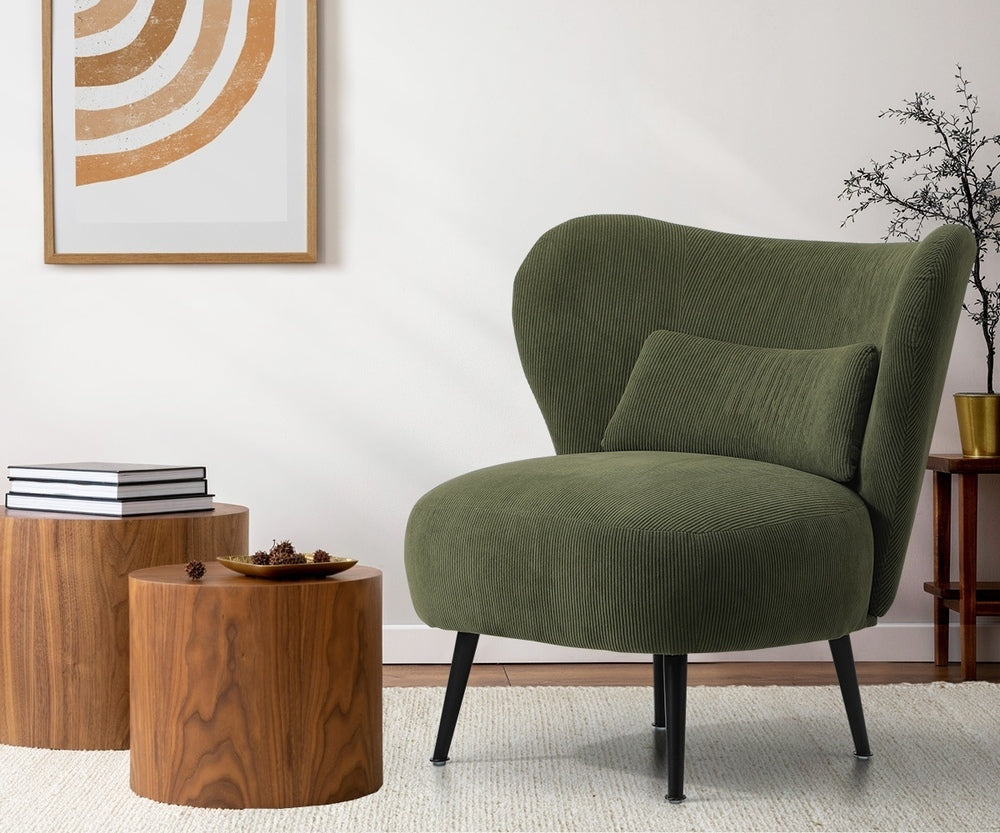 4x Armchair with Lumbar Pillow Wingback Velvet Green