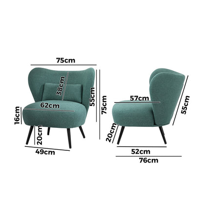2x Rocking Armchair Nursing Sherpa Chairs with Cushions Grey/Green Set