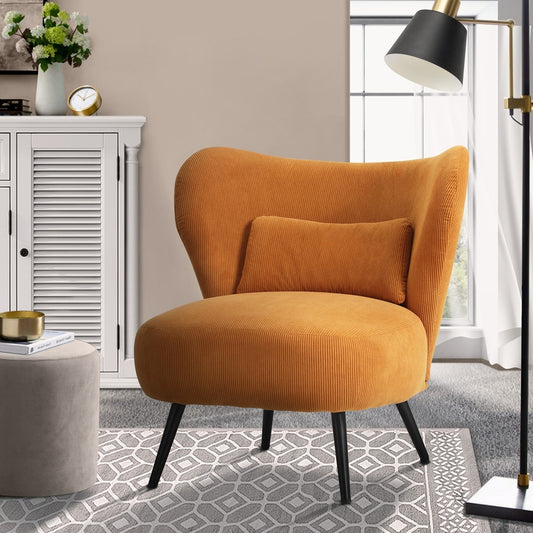 Armchair with Lumbar Pillow Wingback Velvet Beige