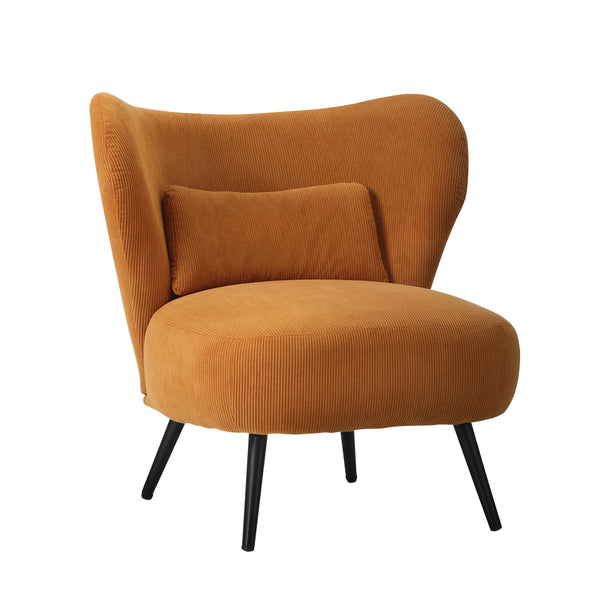  Armchair with Lumbar Pillow Wingback Velvet Orange/Beige