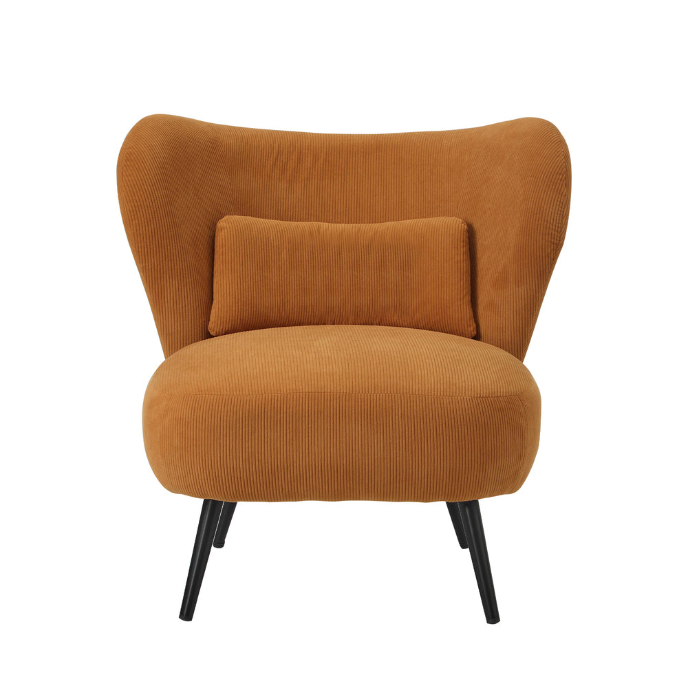 2x Armchair Lounge Chair Wingback with Lumbar Pillow Velvet Beige/Orange