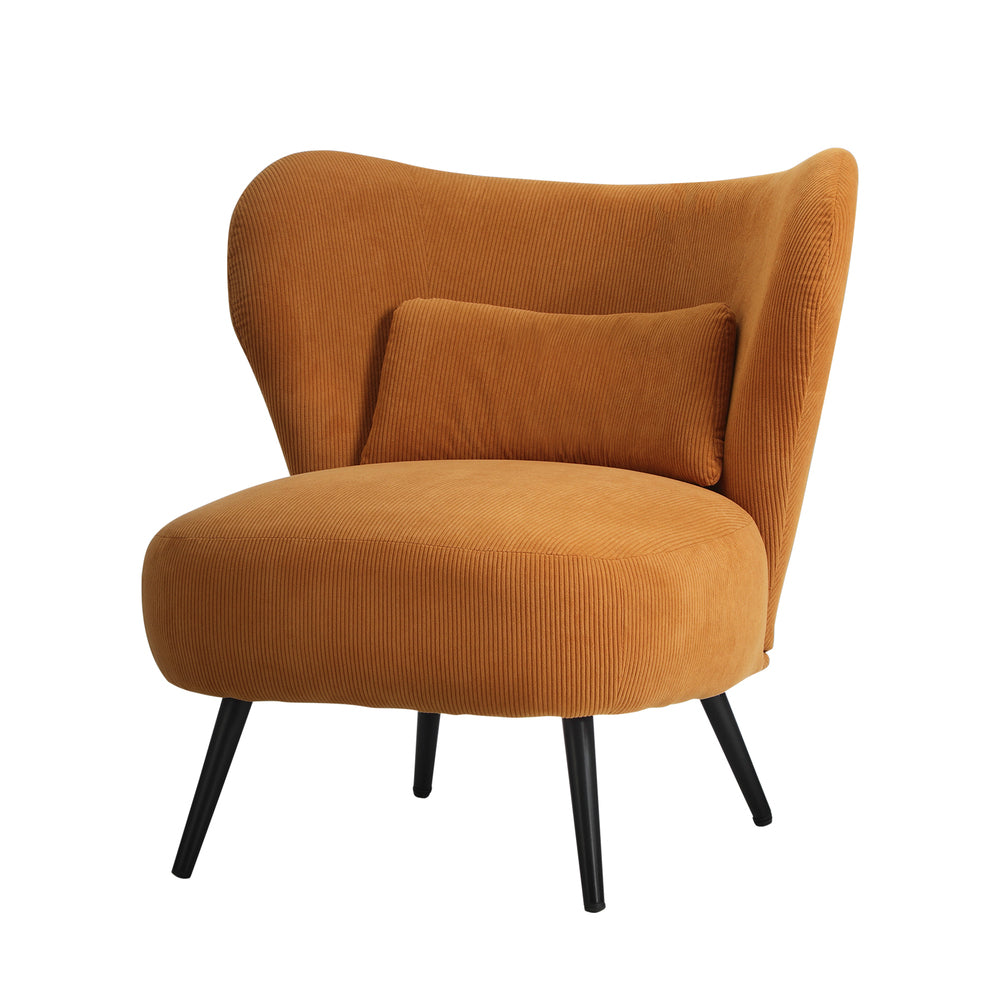 2x Armchair Lounge Chair Wingback with Lumbar Pillow Velvet Beige/Orange
