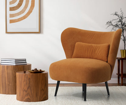 2x Armchair Lounge Chair Wingback with Lumbar Pillow Velvet Beige/Orange