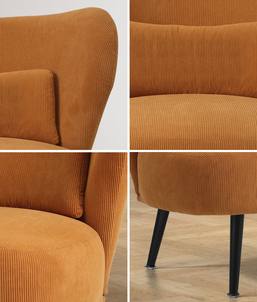 2x Armchair Lounge Chair Wingback with Lumbar Pillow Velvet Beige/Orange