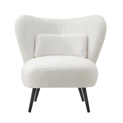 4x Armchair with Lumbar Pillow Wingback Boucle White