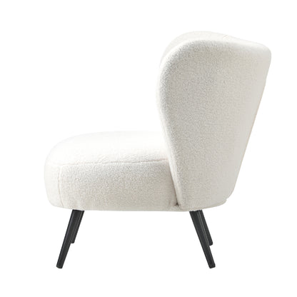 4x Armchair with Lumbar Pillow Wingback Boucle White