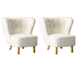 2x Armchair Highback Lounge Couches Sofa Sherpa White