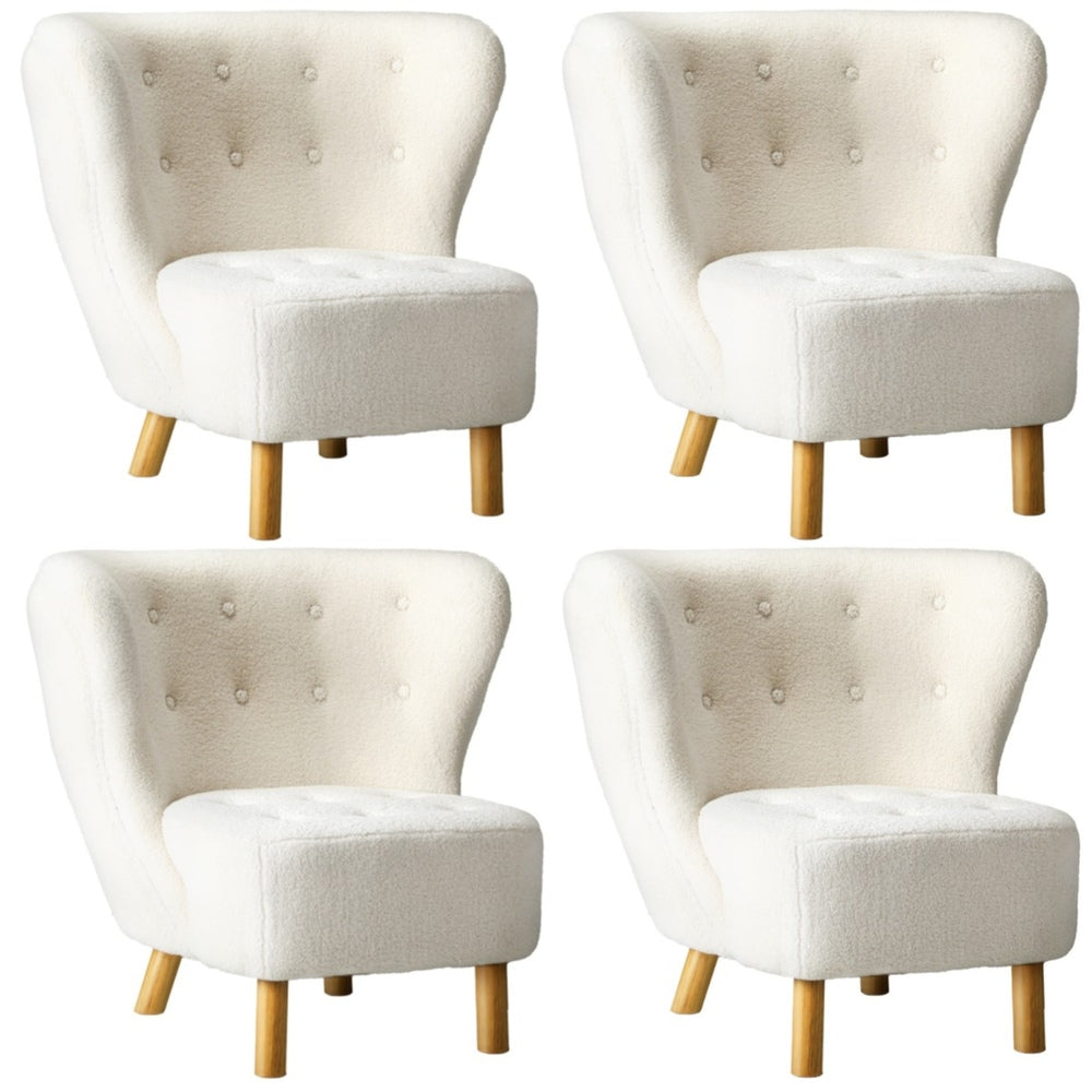 4x Armchair Highback Lounge Couches Sofa Sherpa White