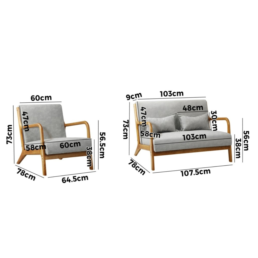 2PCS Armchair Lounge set 1/2 Seater 2 Pillows Fabric Grey