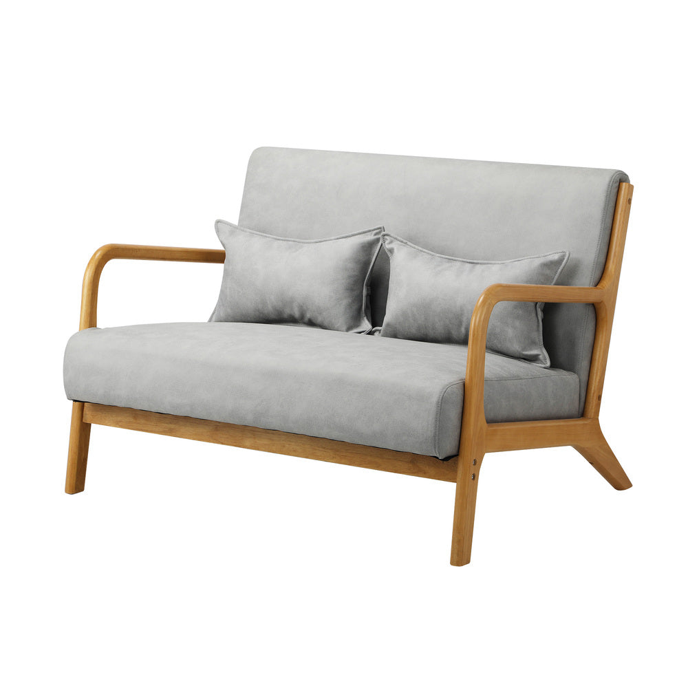 2PCS Armchair Lounge set 1/2 Seater 2 Pillows Fabric Grey