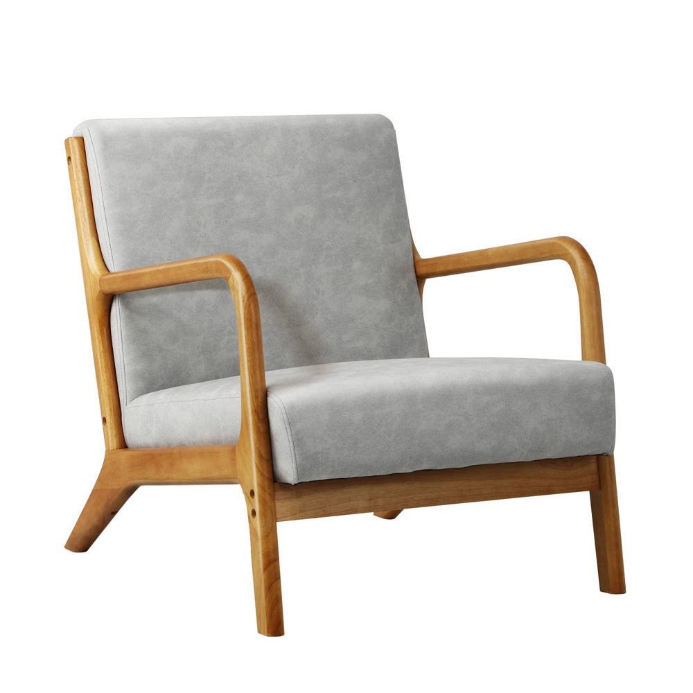 2X Armchair Lounge Chair Couches Sofa Wood Light Grey