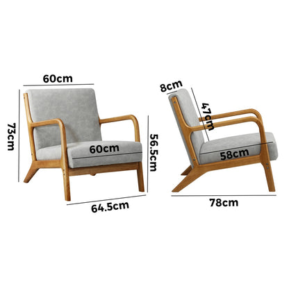 2X Armchair Lounge Chair Couches Sofa Wood Light Grey