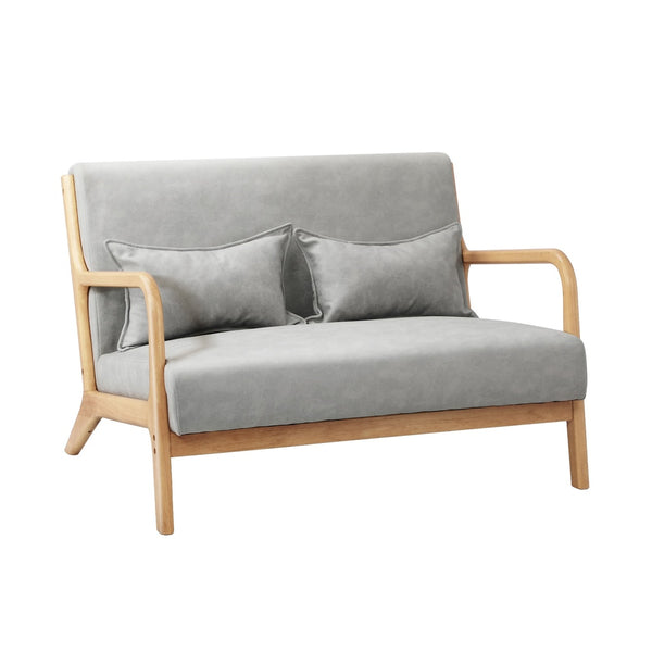  2-Seater Armchair Sofa in Grey Fabric with Cushions for Living Room