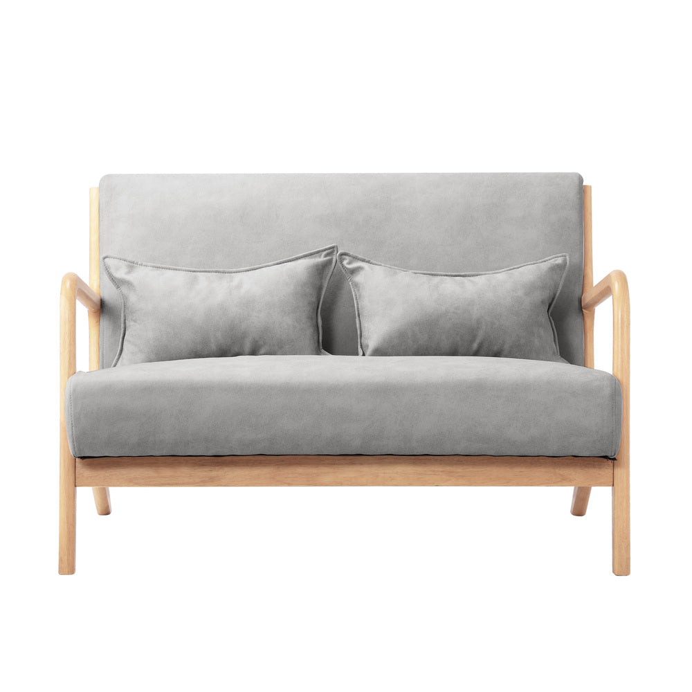 2-Seater Armchair Sofa in Grey Fabric with Cushions for Living Room