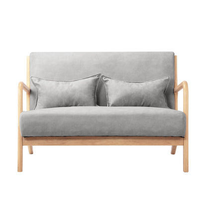2-Seater Armchair Sofa in Grey Fabric with Cushions for Living Room