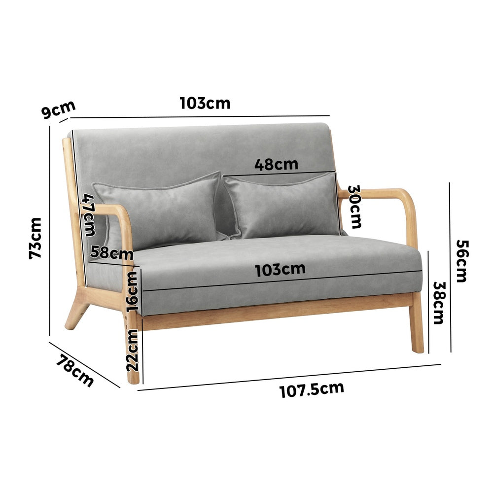 2-Seater Armchair Sofa in Grey Fabric with Cushions for Living Room
