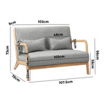2-Seater Armchair Sofa in Grey Fabric with Cushions for Living Room