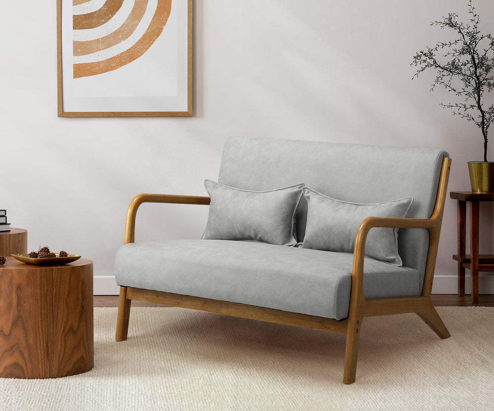 2-Seater Armchair Sofa in Grey Fabric with Cushions for Living Room