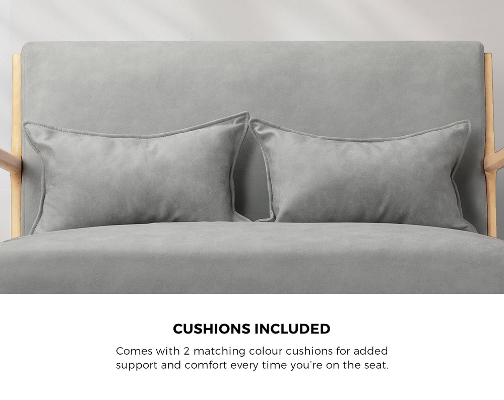 2-Seater Armchair Sofa in Grey Fabric with Cushions for Living Room