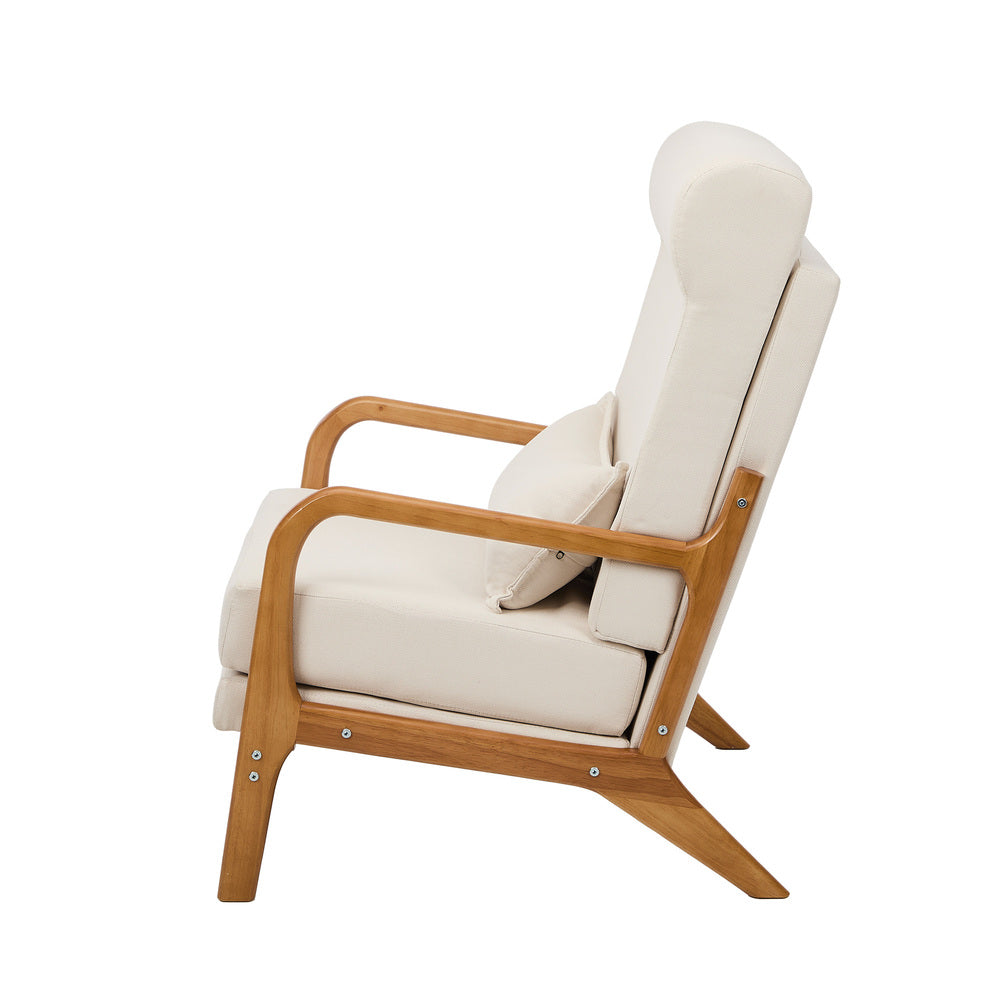 Linen Fabric Armchair Lounge Chair with Lumbar Pillow Beige & Green