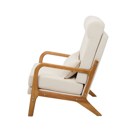 Linen Fabric Armchair Lounge Chair with Lumbar Pillow Beige & Green