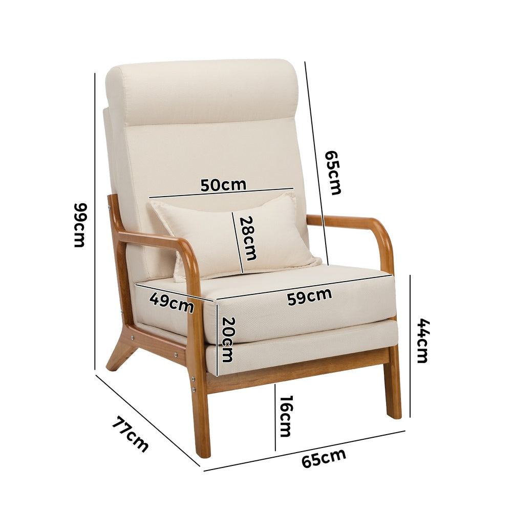 Linen Fabric Armchair Lounge Chair with Lumbar Pillow Beige & Green