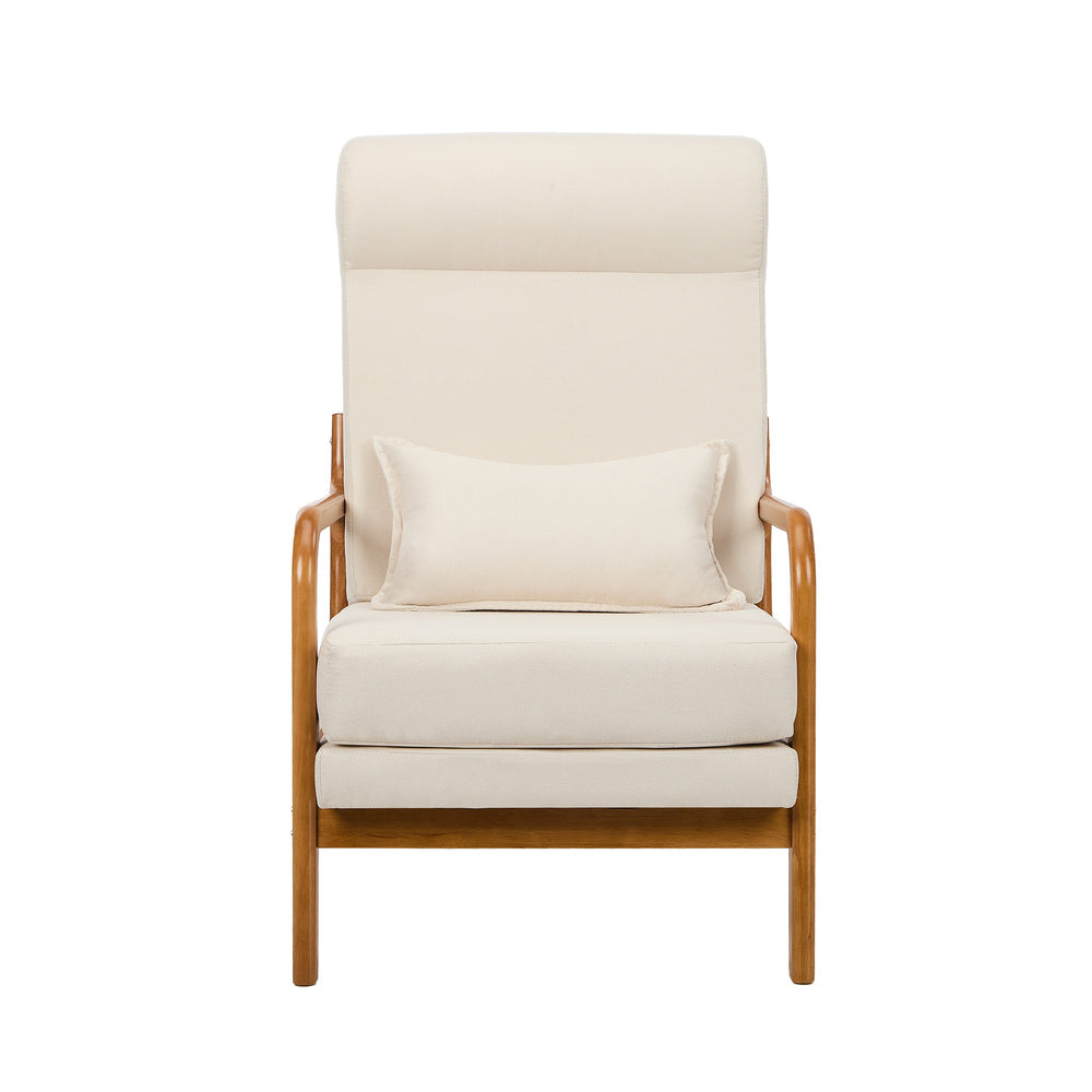 Linen Fabric Armchair Lounge Chair with Lumbar Pillow Beige & Green