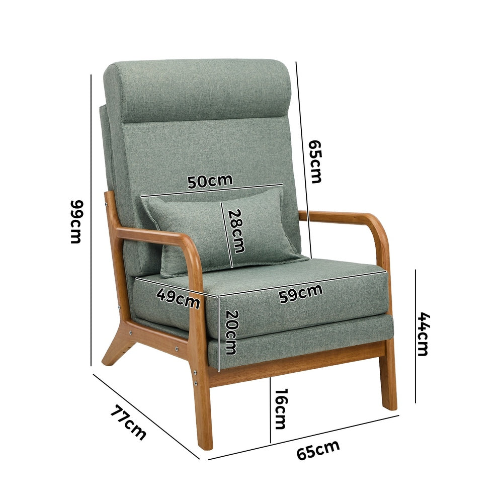 Linen Fabric Armchair Lounge Chair with Lumbar Pillow Beige & Green