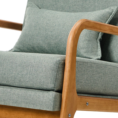 Linen Fabric Armchair Lounge Chair with Lumbar Pillow Beige & Green
