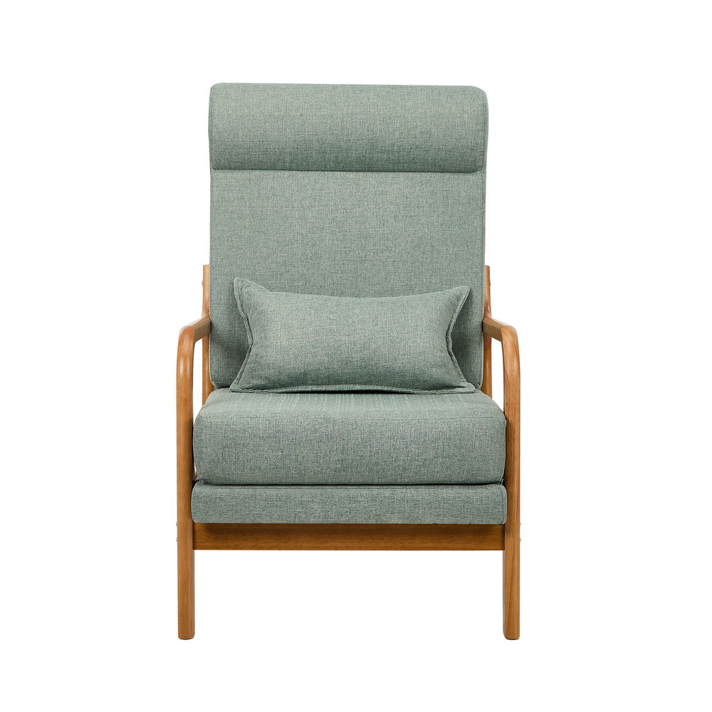2x Linen Fabric Armchair Lounge Chair With Lumbar Pillow Green/Beige Upholstered Seating
