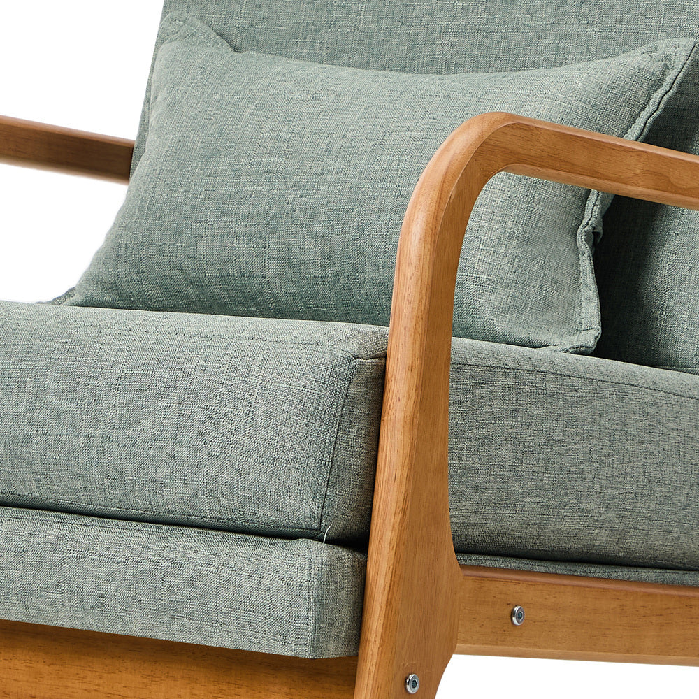 2x Linen Fabric Armchair Lounge Chair With Lumbar Pillow Green/Beige Upholstered Seating