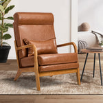 Armchair PU Leather Lounge Chair with Lumbar Pillow - Brown