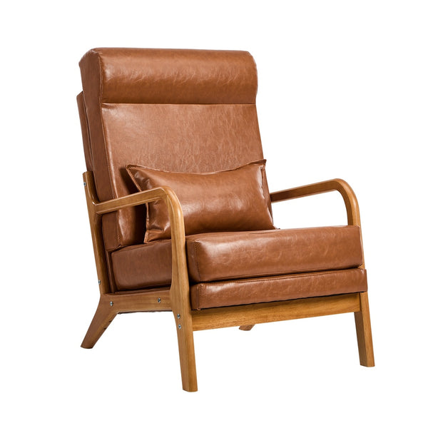  Armchair PU Leather Lounge Chair with Lumbar Pillow - Brown