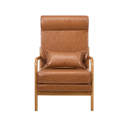 Armchair PU Leather Lounge Chair with Lumbar Pillow - Brown